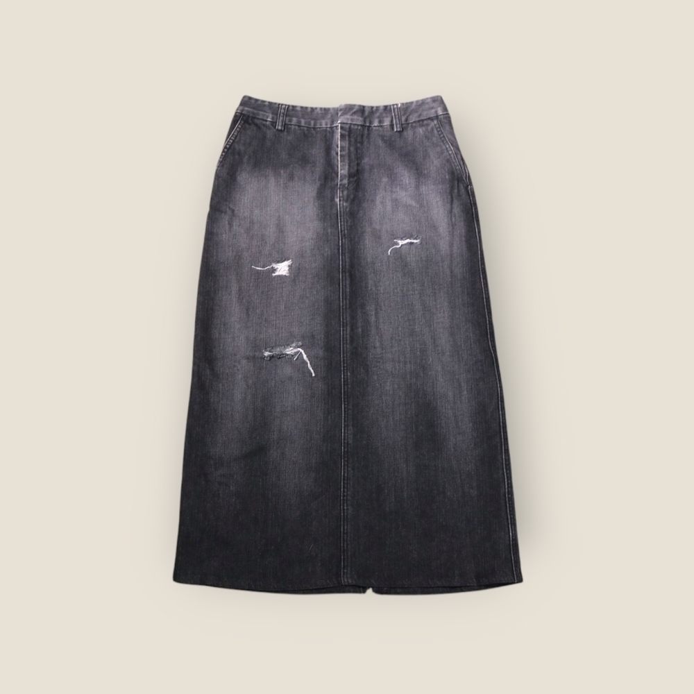 Banana Republic Denim Midi Skirt Women's Size 2 in Rinse Black Wash Distressed